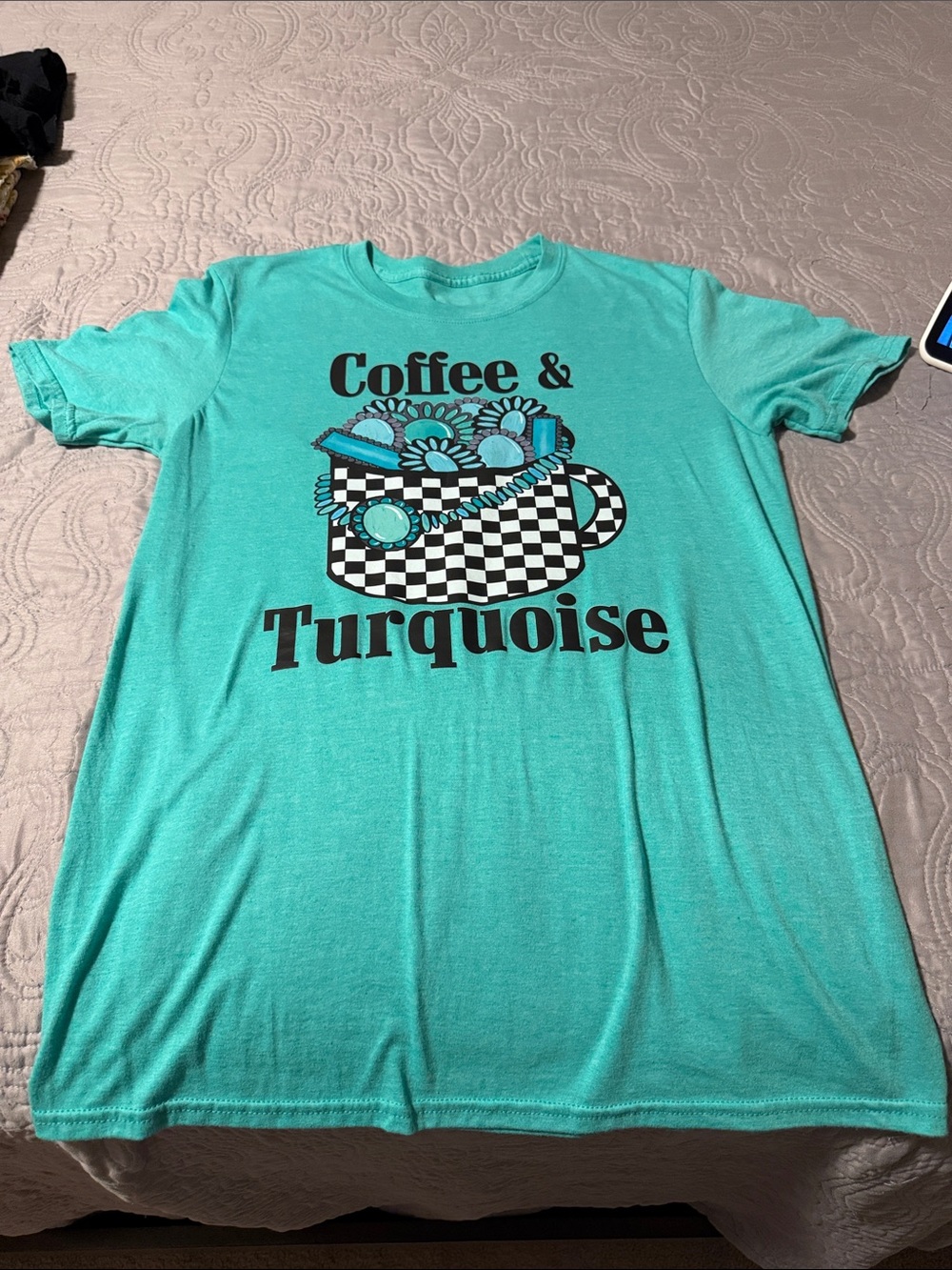 Coffee and Turquoise T Shirt